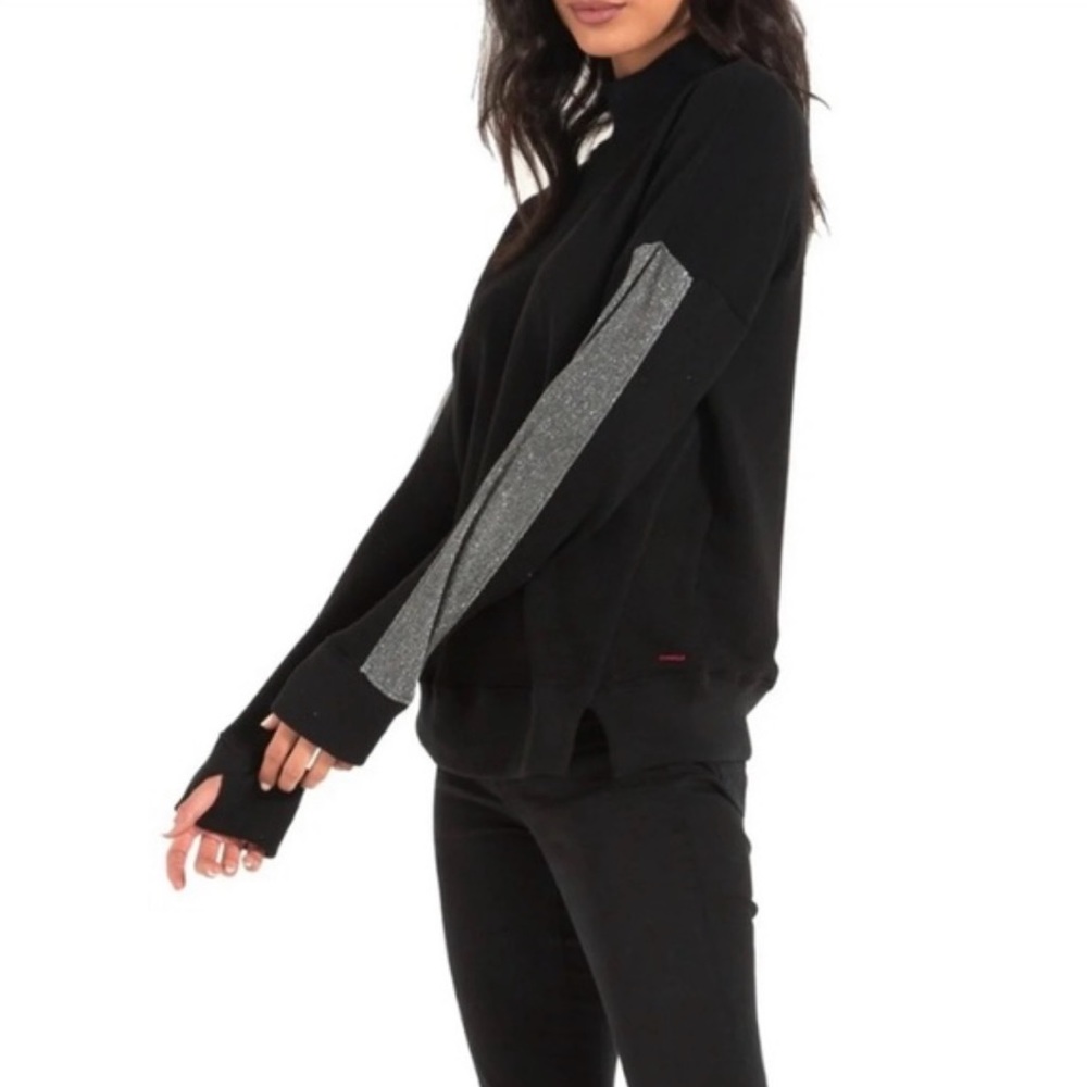 🌸NWOT n:Philanthropy Times Sparkle Sleeve Mock Neck Sweater. Black. Size: M - Picture 2 of 5